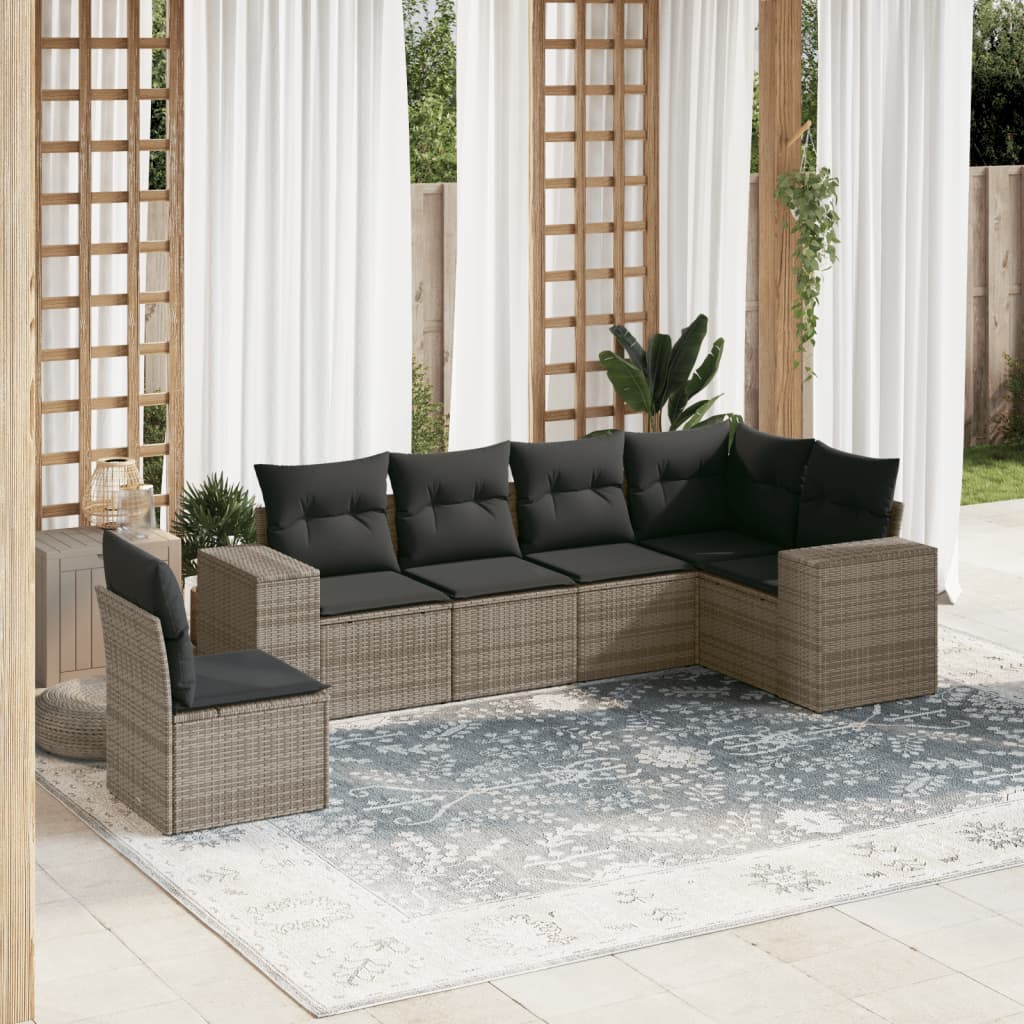 6-dijelni set vrtnih sofa od poliratana s jastucima sivi