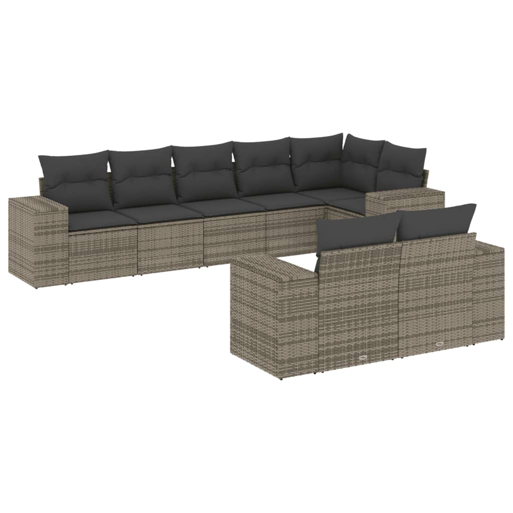 8-dijelni set vrtnih sofa od poliratana s jastucima sivi