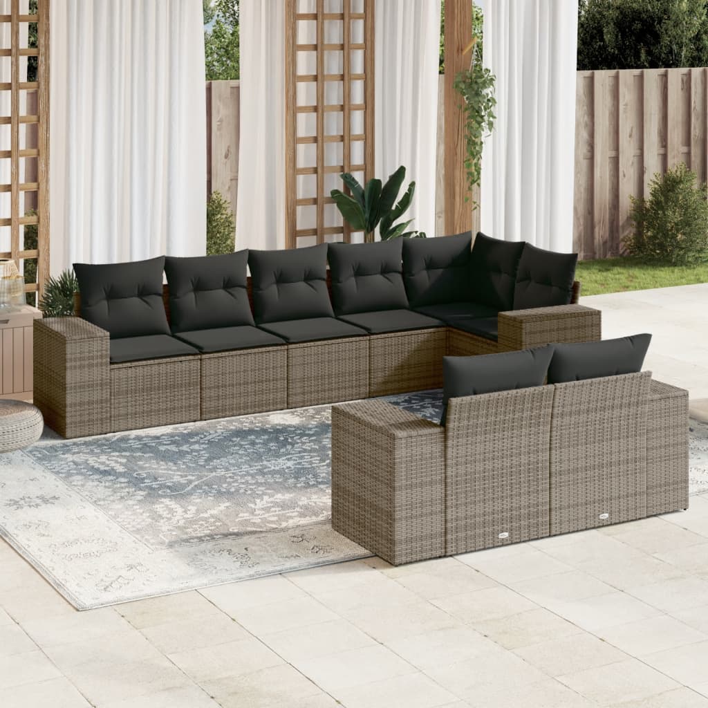 8-dijelni set vrtnih sofa od poliratana s jastucima sivi