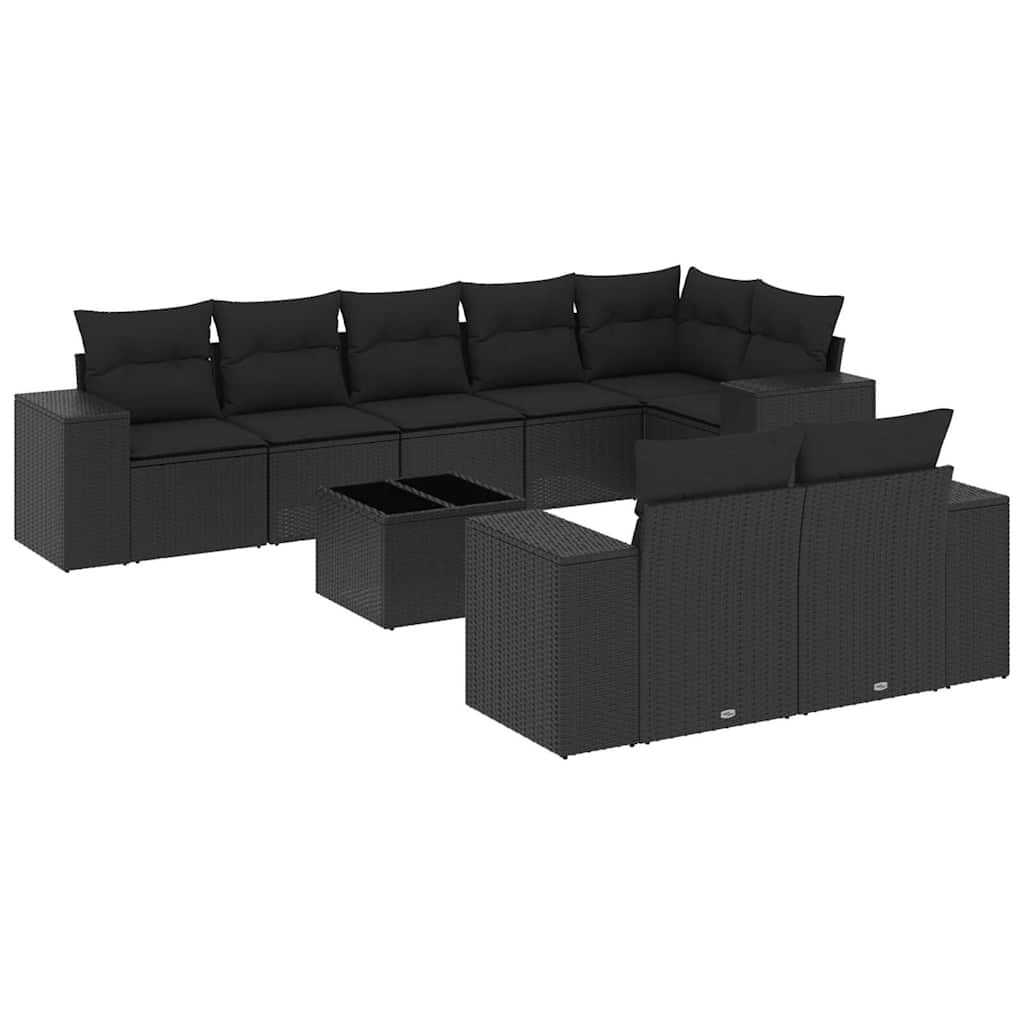 9-dijelni set vrtnih sofa s jastucima crni od poliratana