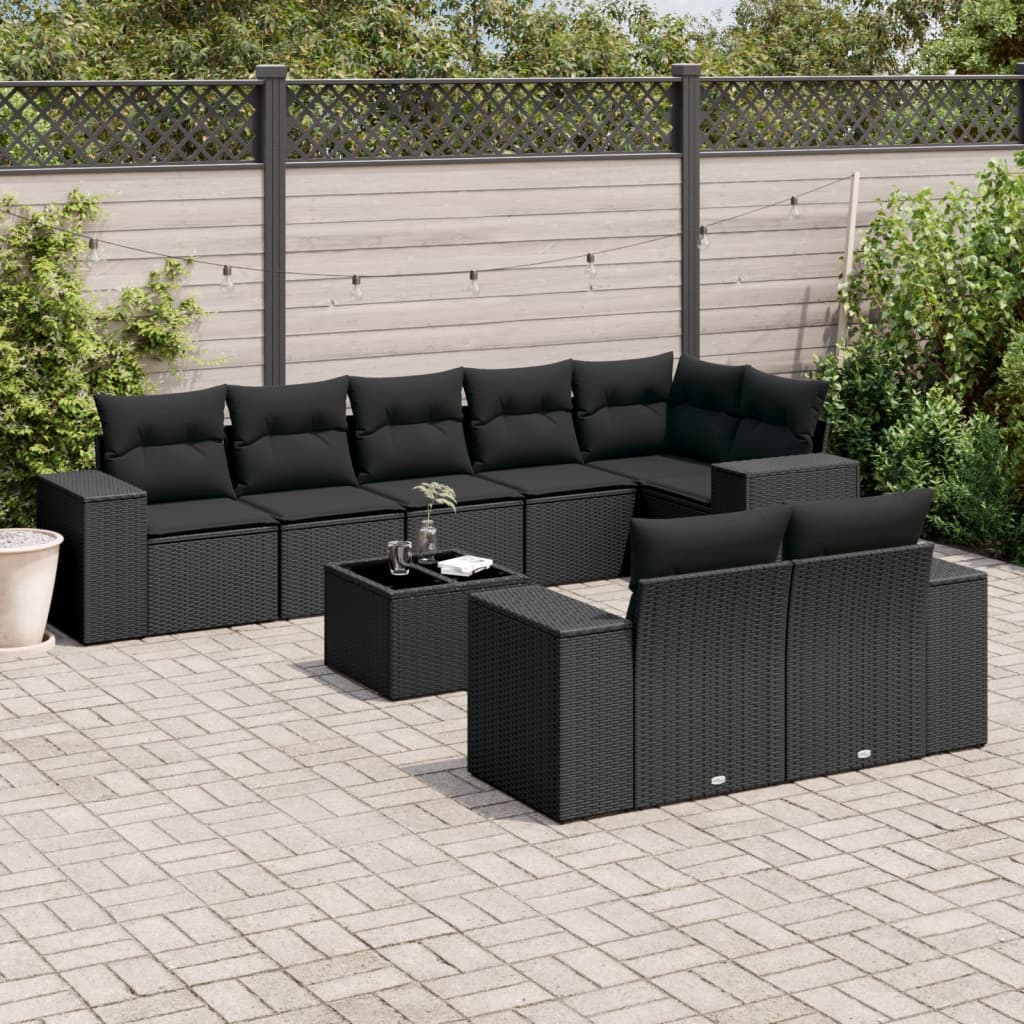 9-dijelni set vrtnih sofa s jastucima crni od poliratana
