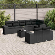 9-dijelni set vrtnih sofa s jastucima crni od poliratana