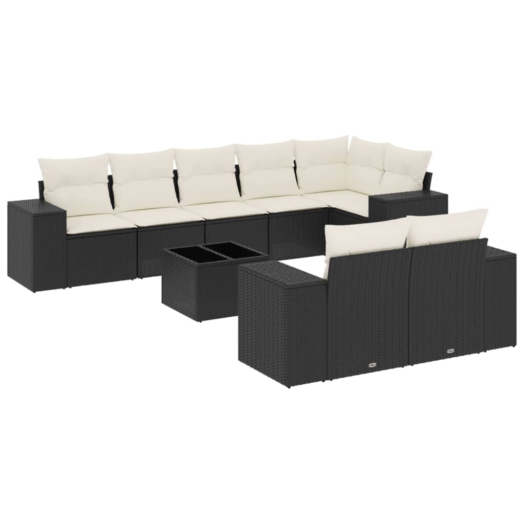 9-dijelni set vrtnih sofa s jastucima crni od poliratana