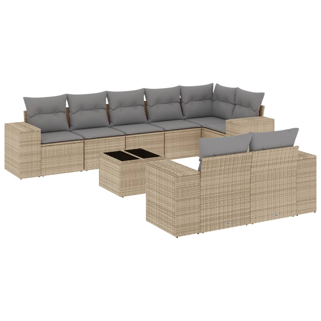 9-dijelni set vrtnih sofa s jastucima bež od poliratana