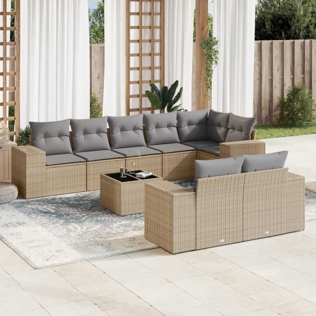9-dijelni set vrtnih sofa s jastucima bež od poliratana