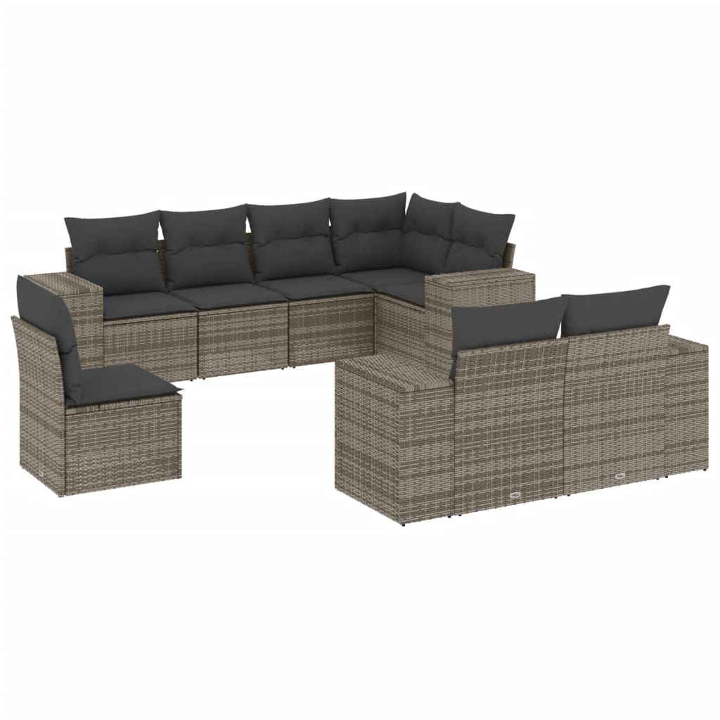8-dijelni set vrtnih sofa od poliratana s jastucima sivi