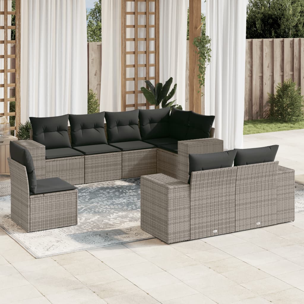 8-dijelni set vrtnih sofa od poliratana s jastucima sivi