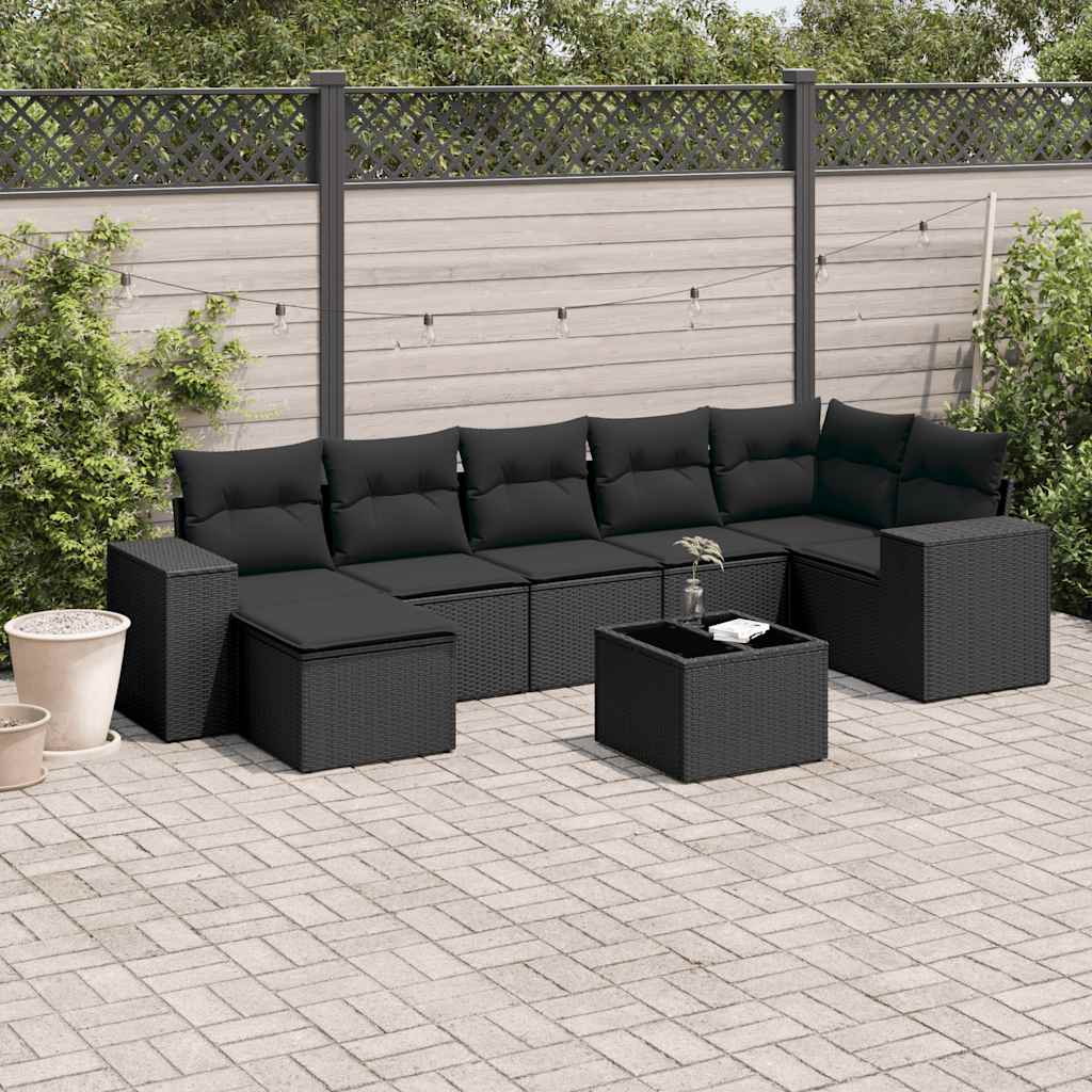 8-dijelni set vrtnih sofa od poliratana s jastucima crni