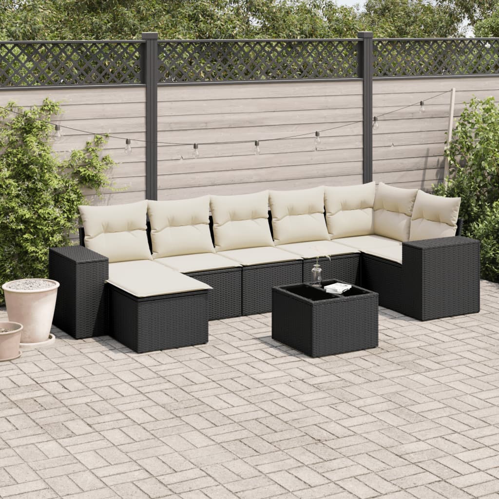 8-dijelni set vrtnih sofa od poliratana s jastucima crni