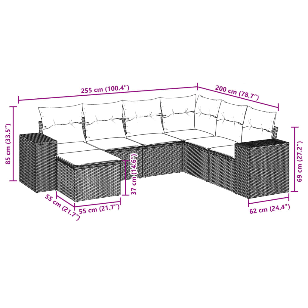 7-dijelni set vrtnih sofa sivi od poliratana