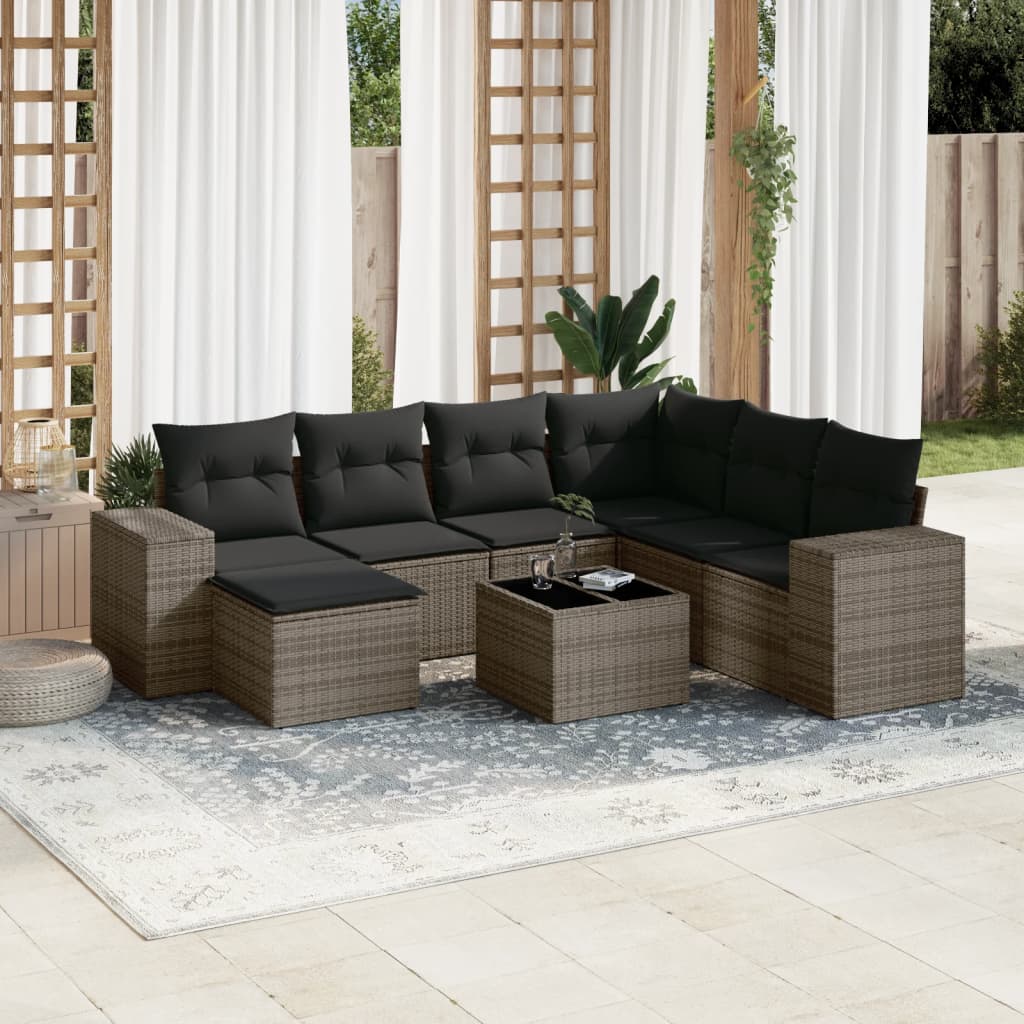 8-dijelni set vrtnih sofa od poliratana s jastucima sivi