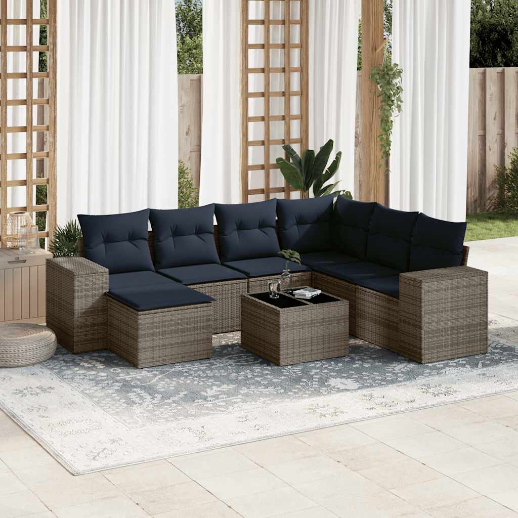 Vrtni set od 8 dijelova s jastucima, sivi poliratan