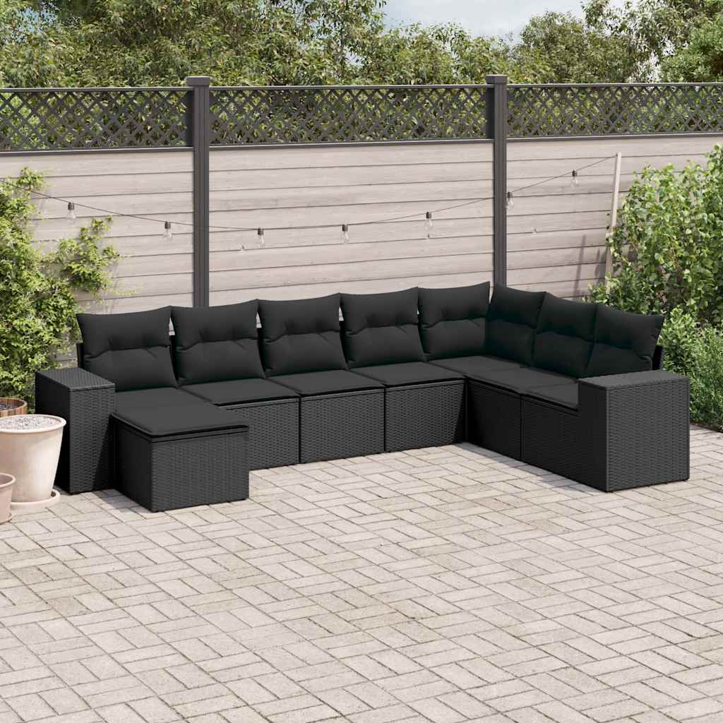 8-dijelni set vrtnih sofa od poliratana s jastucima crni