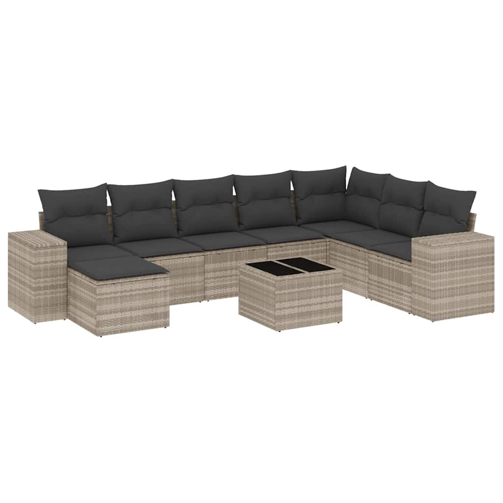 9-dijelni set vrtnih sofa od poliratana s jastucima svjetlosivi