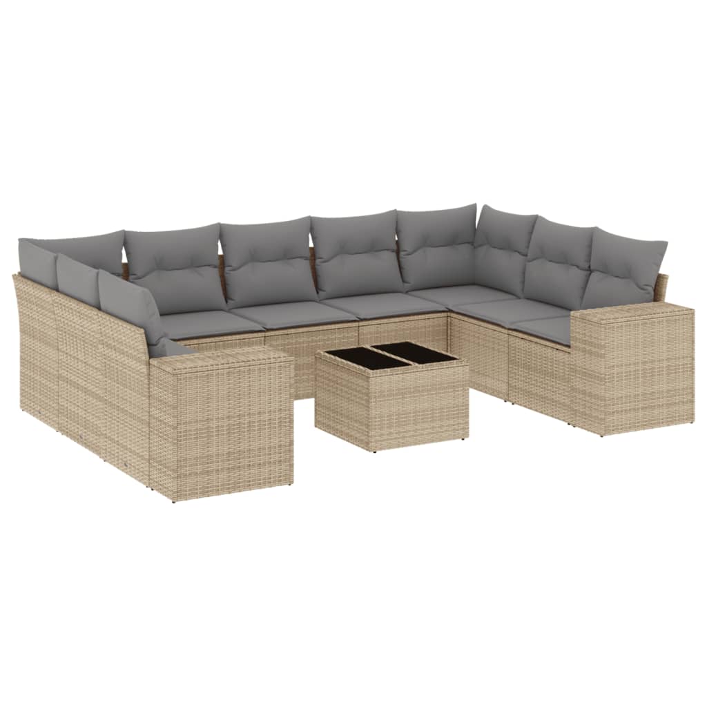 10-dijelni set vrtnih sofa s jastucima bež od poliratana