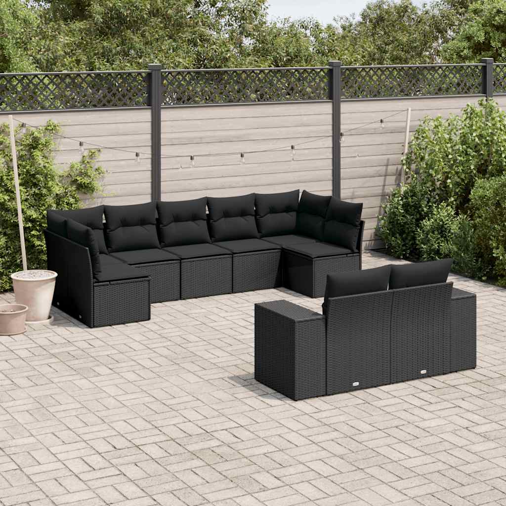 9-dijelni set vrtnih sofa s jastucima crni od poliratana Crna 83 x 62 x 69 cm
