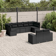 9-dijelni set vrtnih sofa s jastucima crni od poliratana Crna 83 x 62 x 69 cm