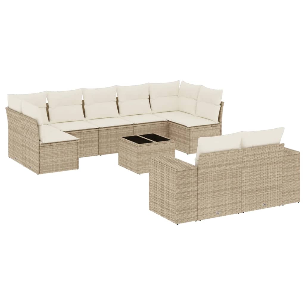 10-dijelni set vrtnih sofa s jastucima bež od poliratana 83 x 62 x 69 cm