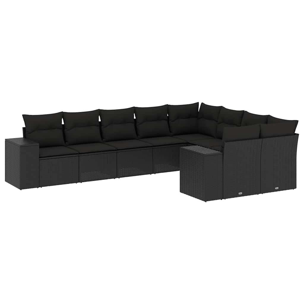 9-dijelni set vrtnih sofa s jastucima crni od poliratana
