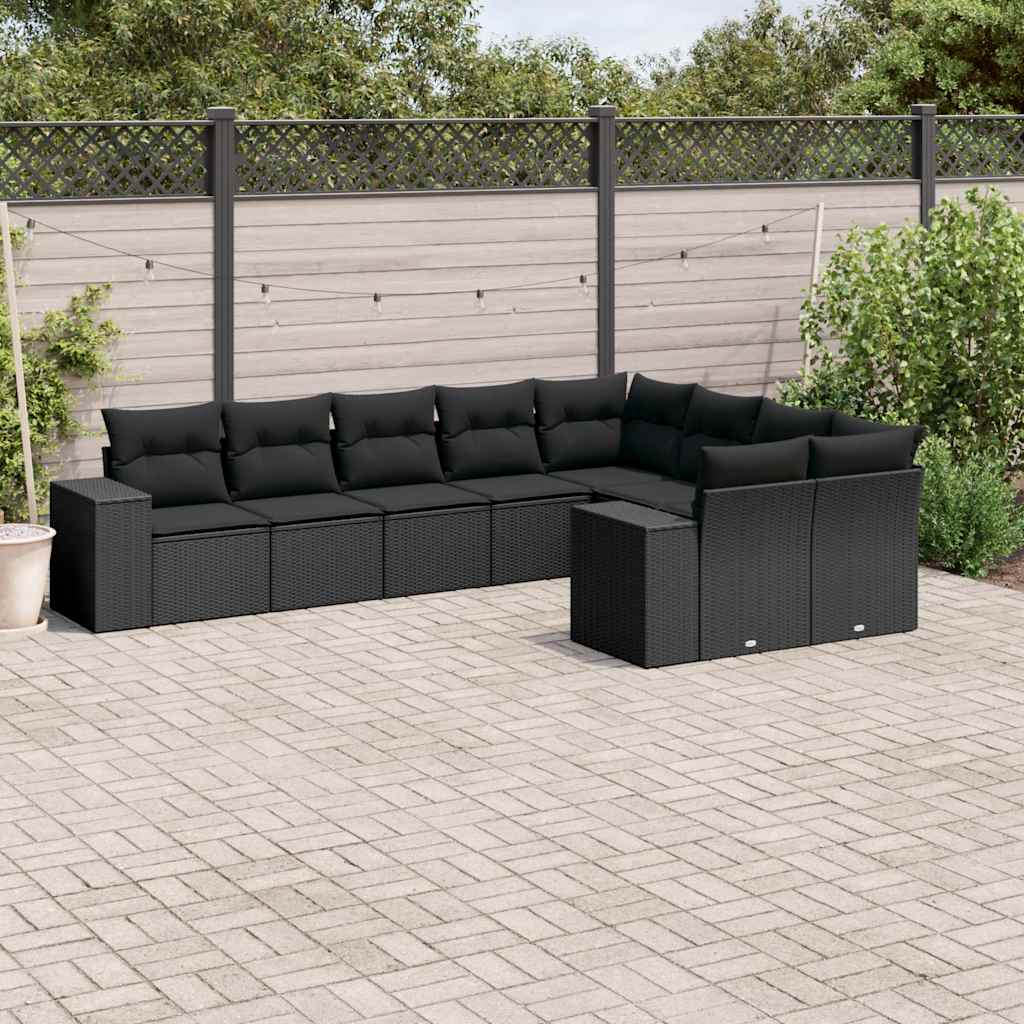 9-dijelni set vrtnih sofa s jastucima crni od poliratana