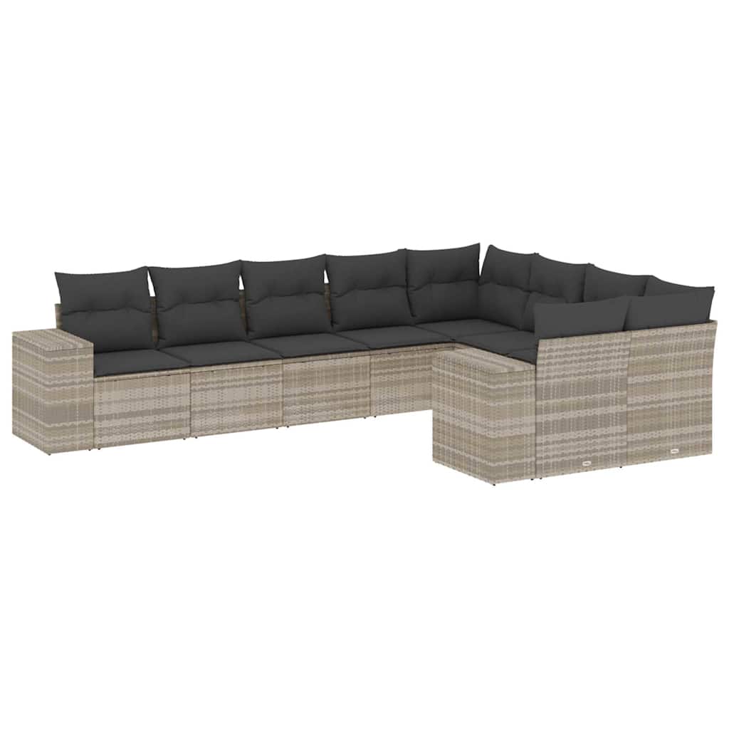 9-dijelni set vrtnih sofa od poliratana s jastucima svjetlosivi