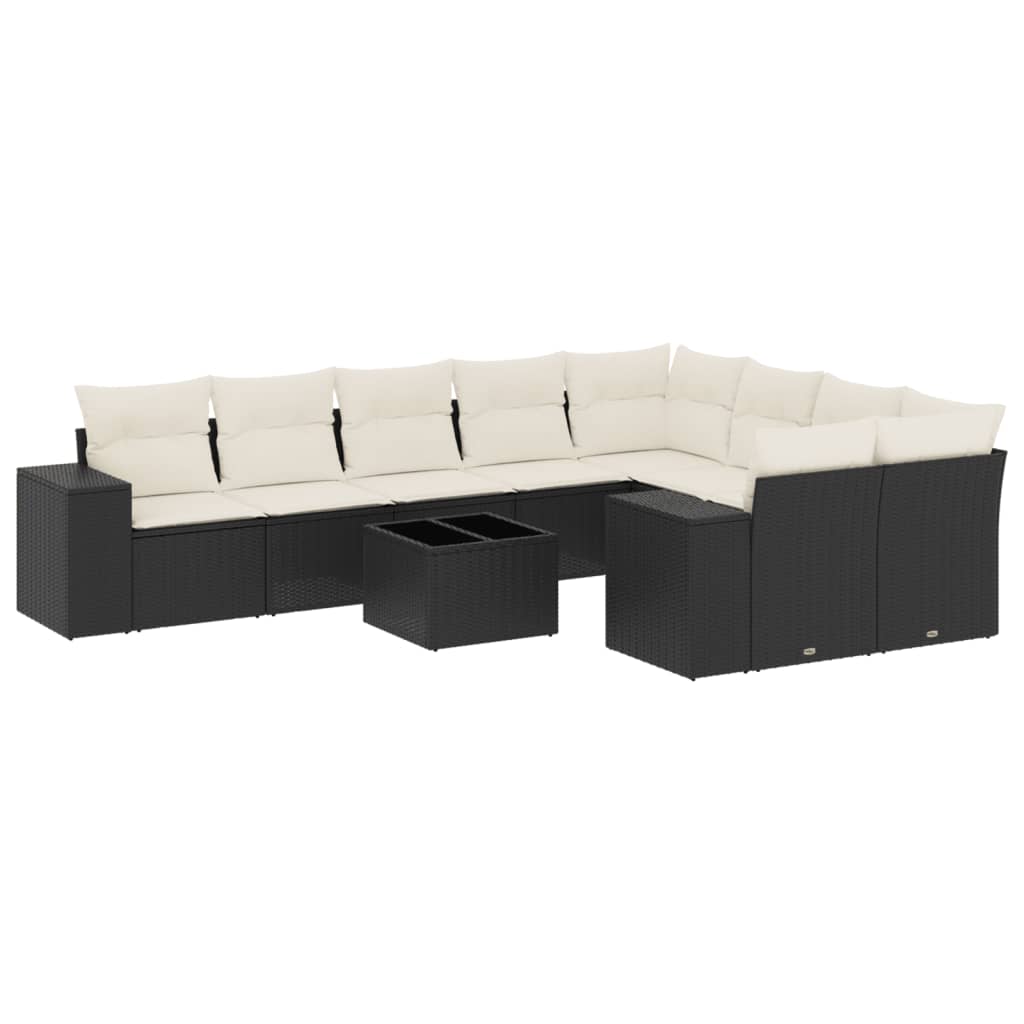 10-dijelni set vrtnih sofa s jastucima crni od poliratana