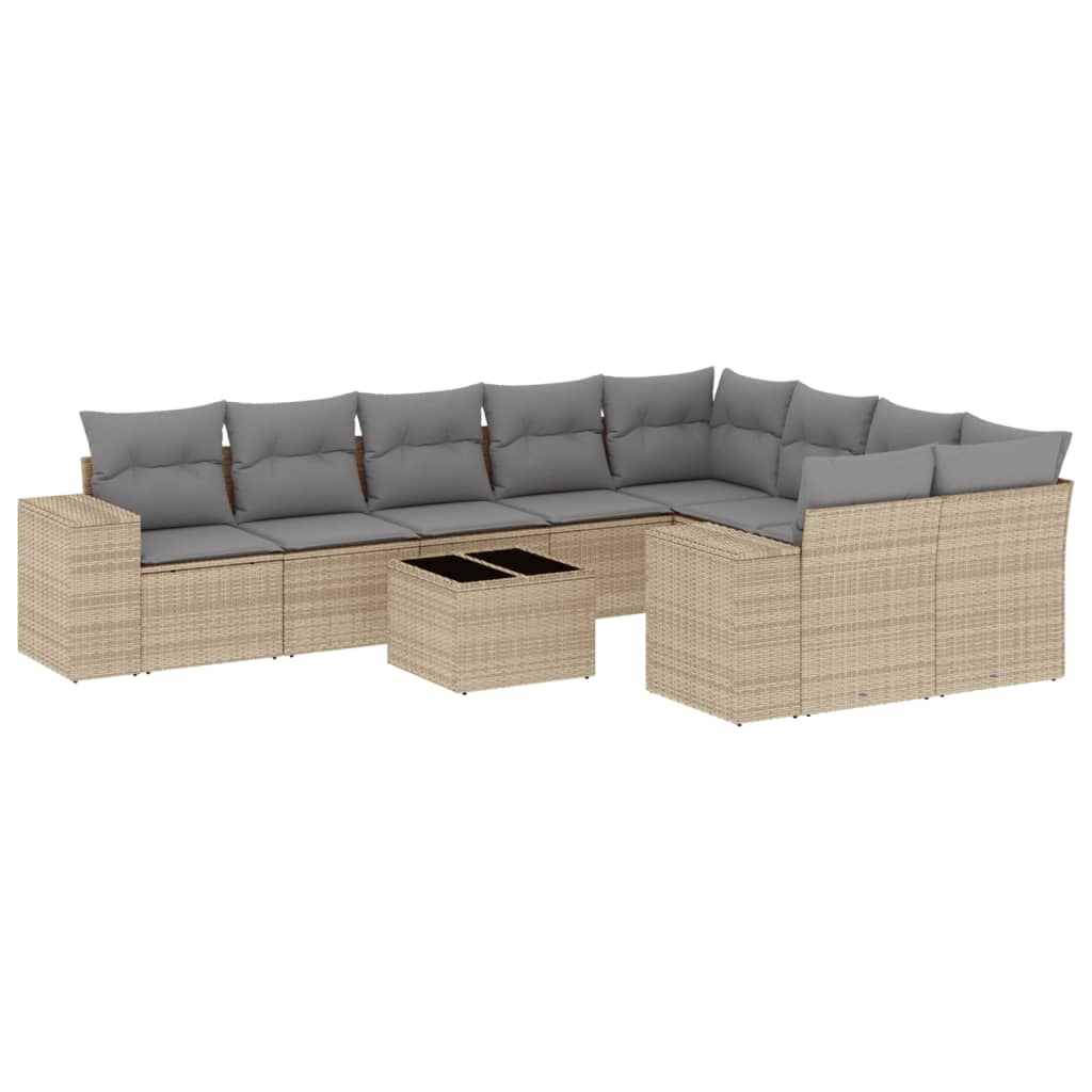 10-dijelni set vrtnih sofa s jastucima bež od poliratana