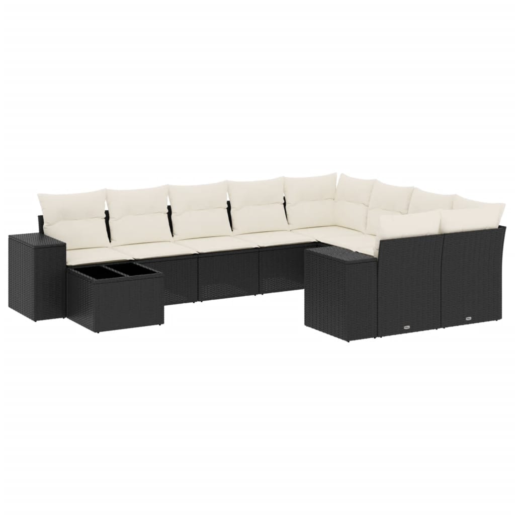 10-dijelni set vrtnih sofa s jastucima crni od poliratana