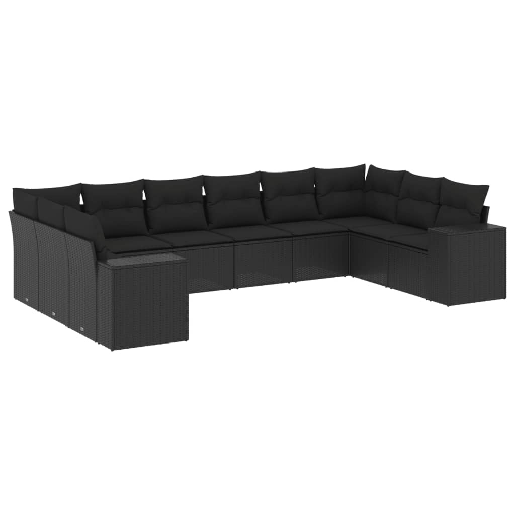 10-dijelni set vrtnih sofa s jastucima crni od poliratana Crna 83 x 62 x 69 cm