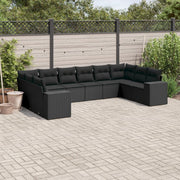 10-dijelni set vrtnih sofa s jastucima crni od poliratana Crna 83 x 62 x 69 cm