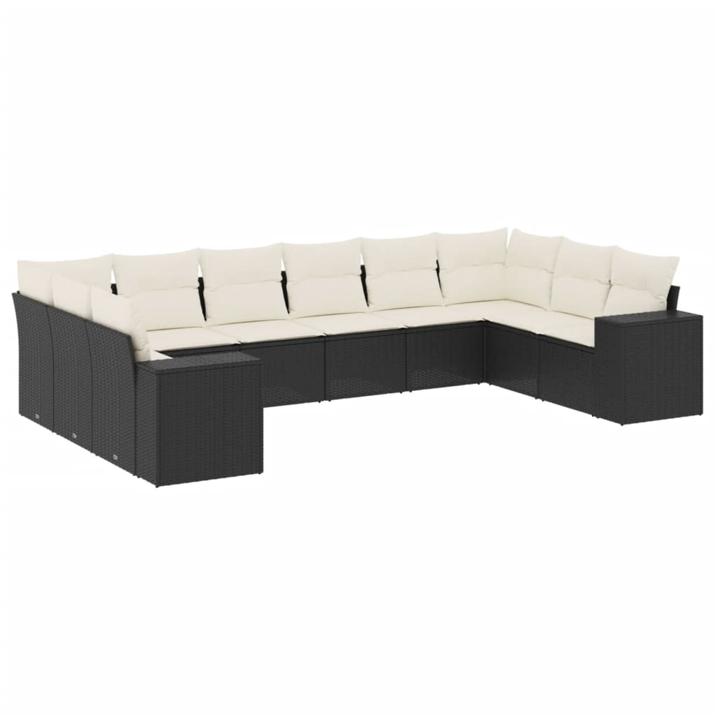 10-dijelni set vrtnih sofa s jastucima crni od poliratana Crna 83 x 62 x 69 cm