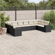 10-dijelni set vrtnih sofa s jastucima crni od poliratana Crna 83 x 62 x 69 cm