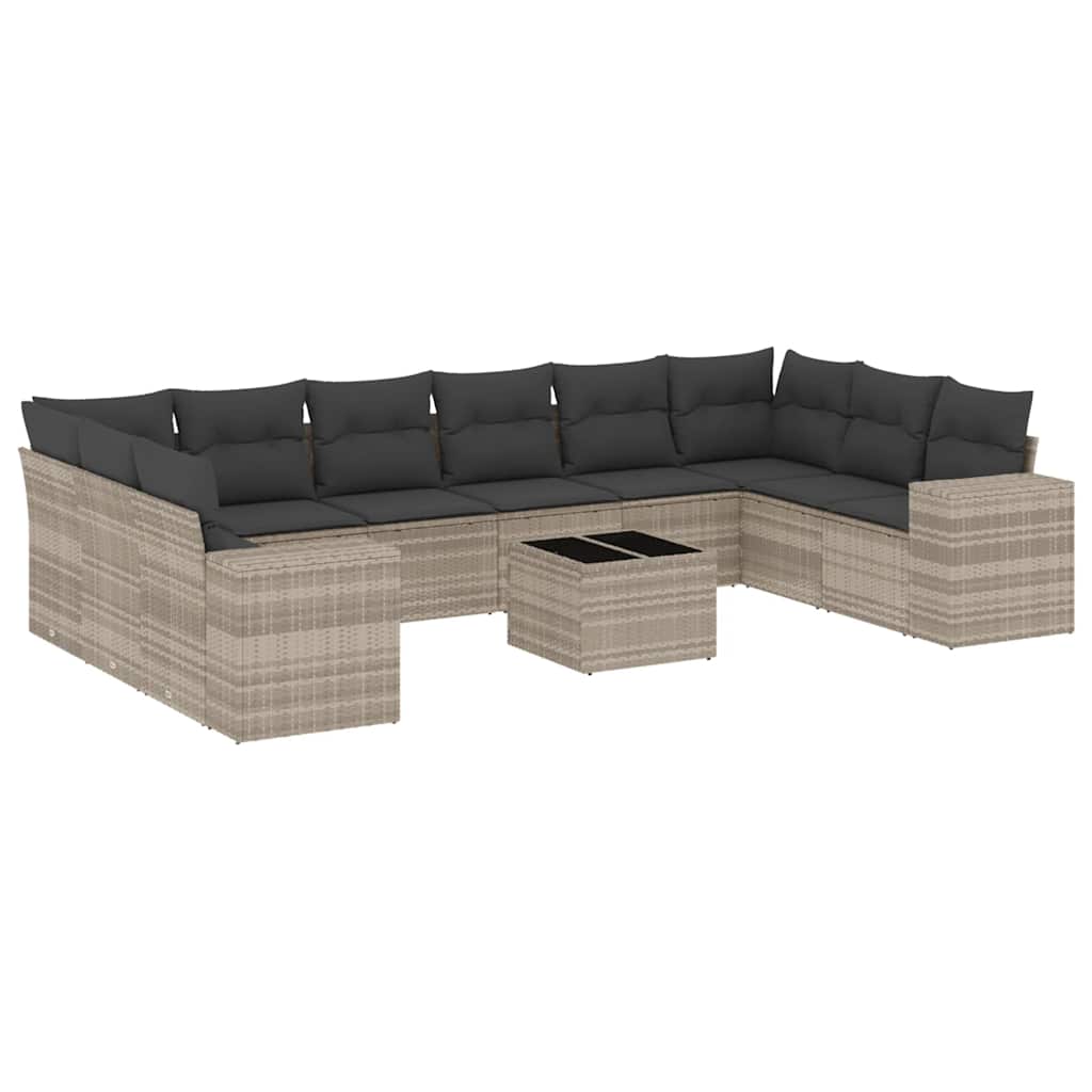 11-dijelni set vrtnih sofa poliratan s jastucima svijetlosivi