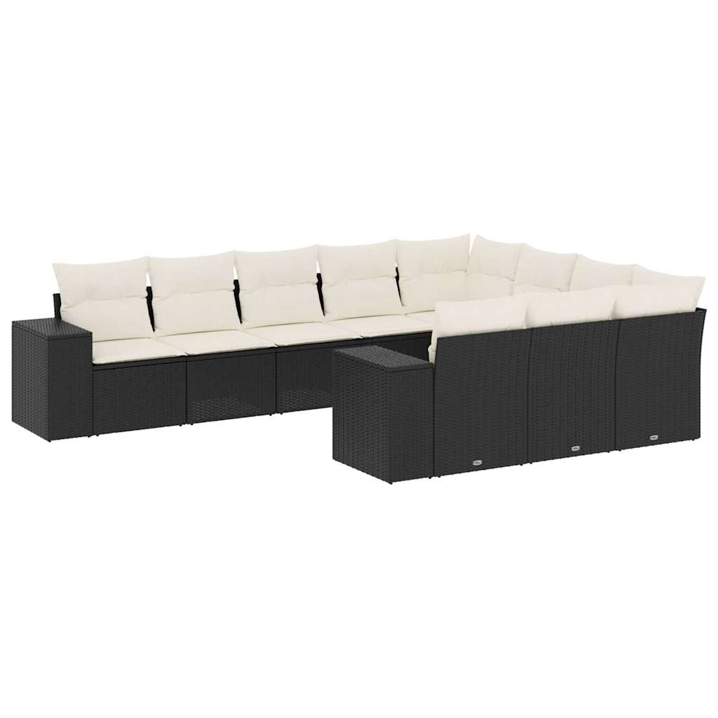 10-dijelni set vrtnih sofa s jastucima crni od poliratana