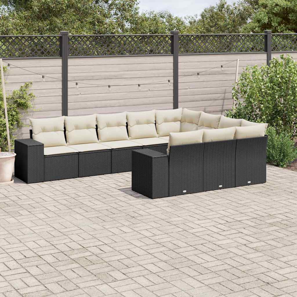 10-dijelni set vrtnih sofa s jastucima crni od poliratana