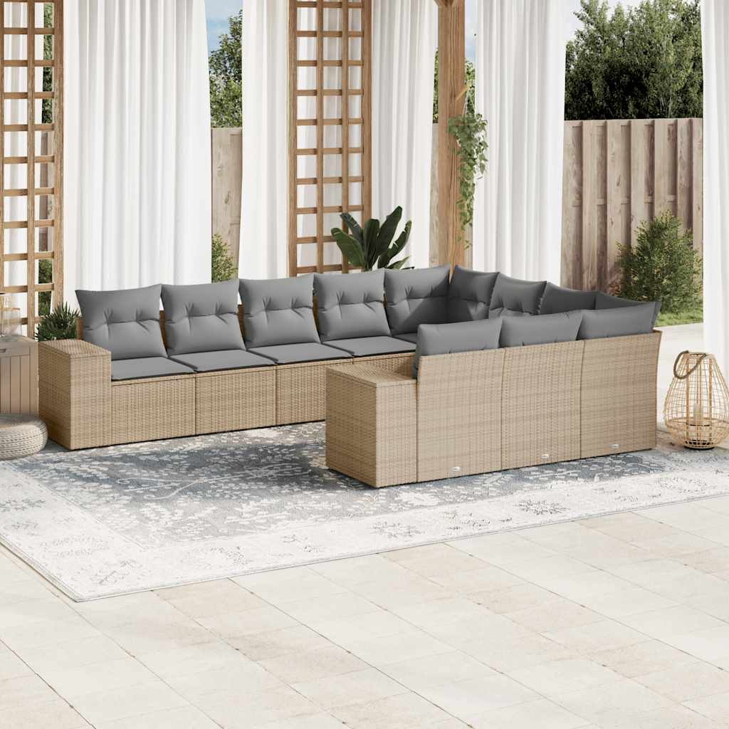 10-dijelni set vrtnih sofa s jastucima bež od poliratana