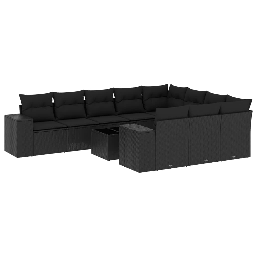 11-dijelni set vrtnih sofa od poliratana s jastucima crni