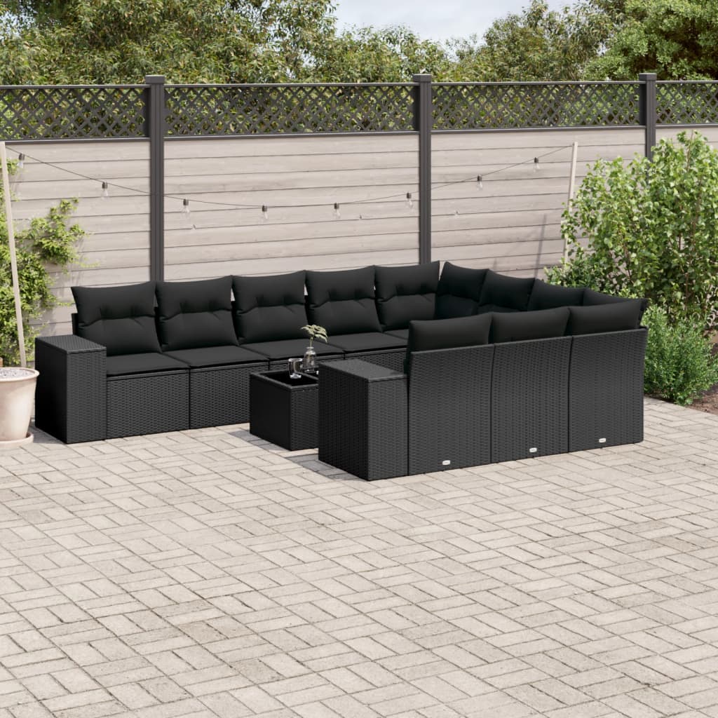 11-dijelni set vrtnih sofa od poliratana s jastucima crni