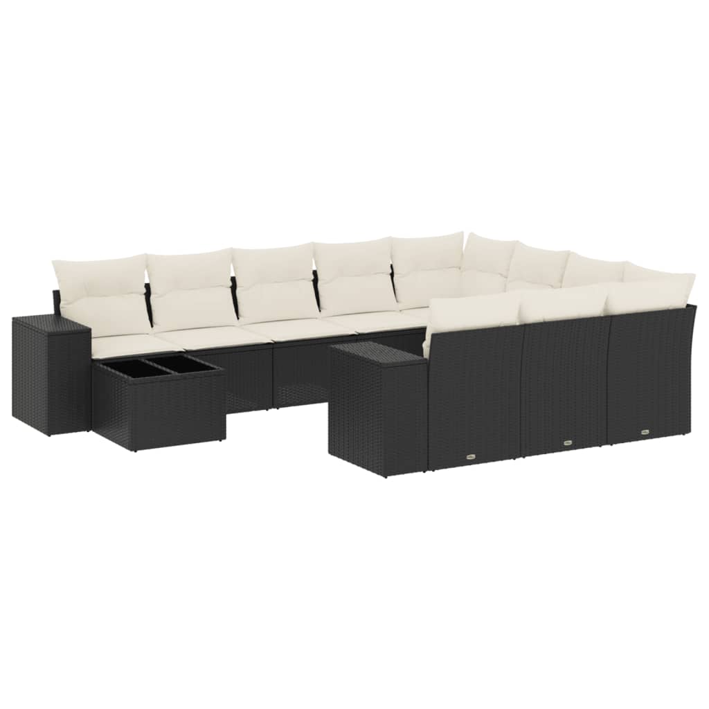 11-dijelni set vrtnih sofa od poliratana s jastucima crni