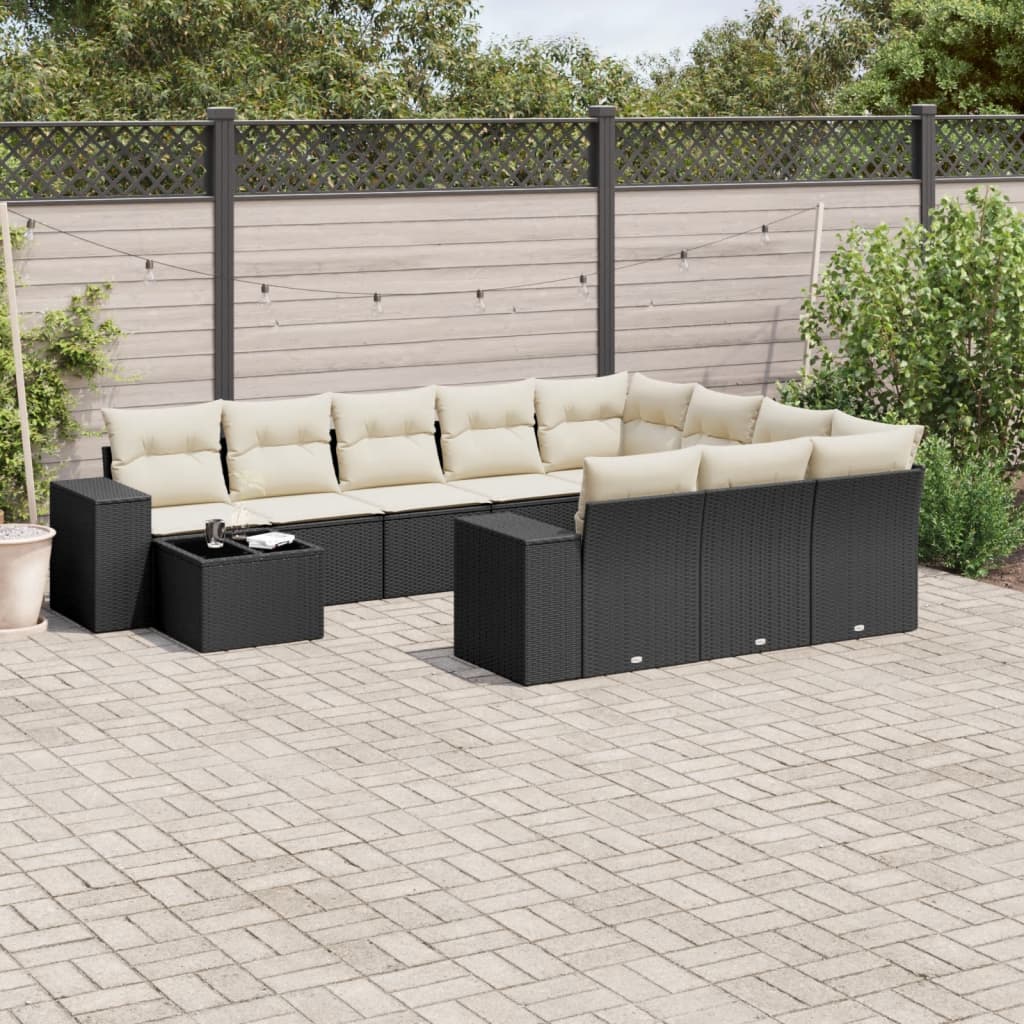 11-dijelni set vrtnih sofa od poliratana s jastucima crni