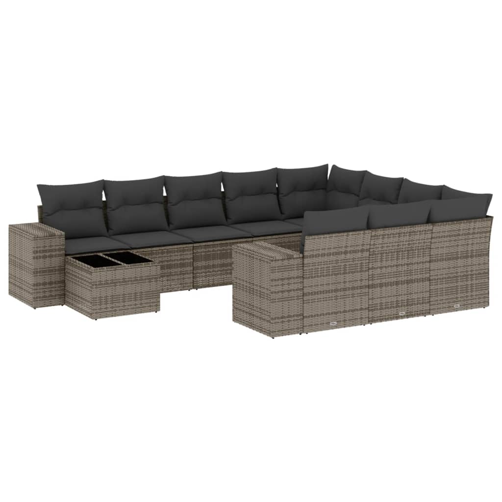 11-dijelni set vrtnih sofa od poliratana s jastucima sivi