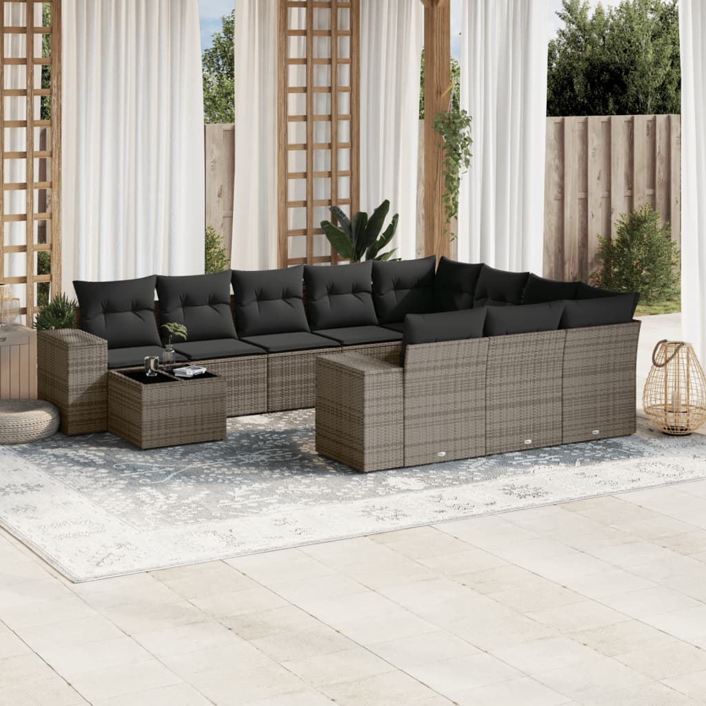 11-dijelni set vrtnih sofa od poliratana s jastucima sivi