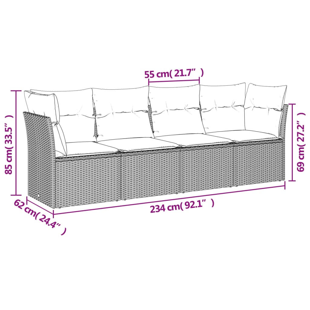 4-dijelni set vrtnih sofa s jastucima bež od poliratana