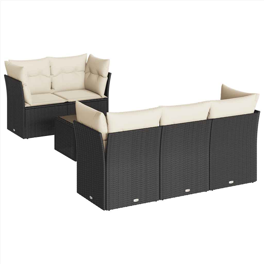 6-dijelni set vrtnih sofa s jastucima crni od poliratana Crna 55 x 55 x 37 cm