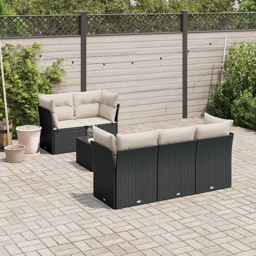 6-dijelni set vrtnih sofa s jastucima crni od poliratana Crna 55 x 55 x 37 cm