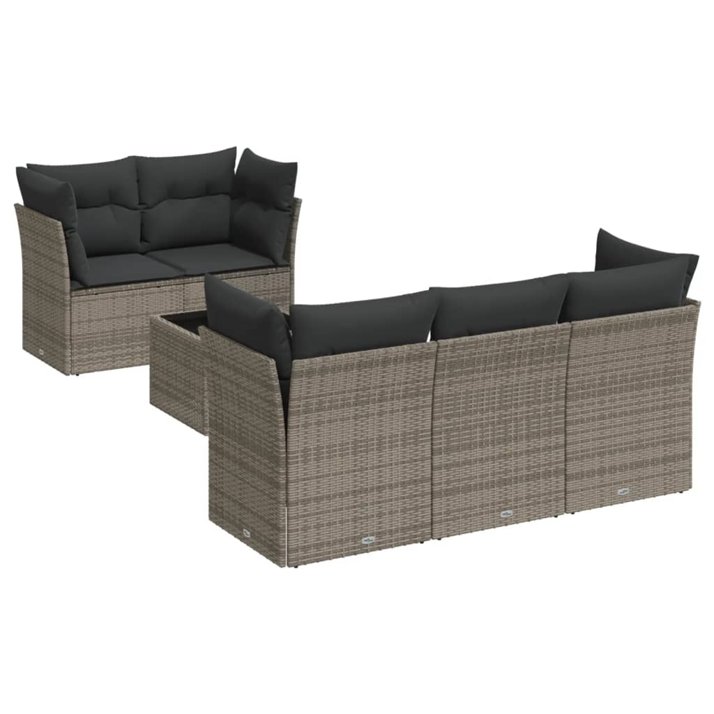 6-dijelni set vrtnih sofa od poliratana s jastucima sivi