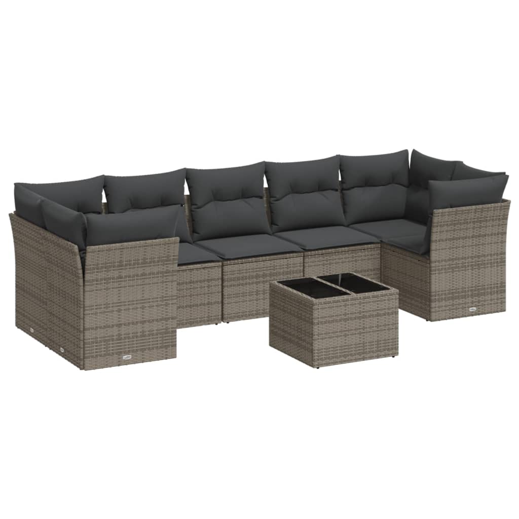 8-dijelni set vrtnih sofa od poliratana s jastucima sivi
