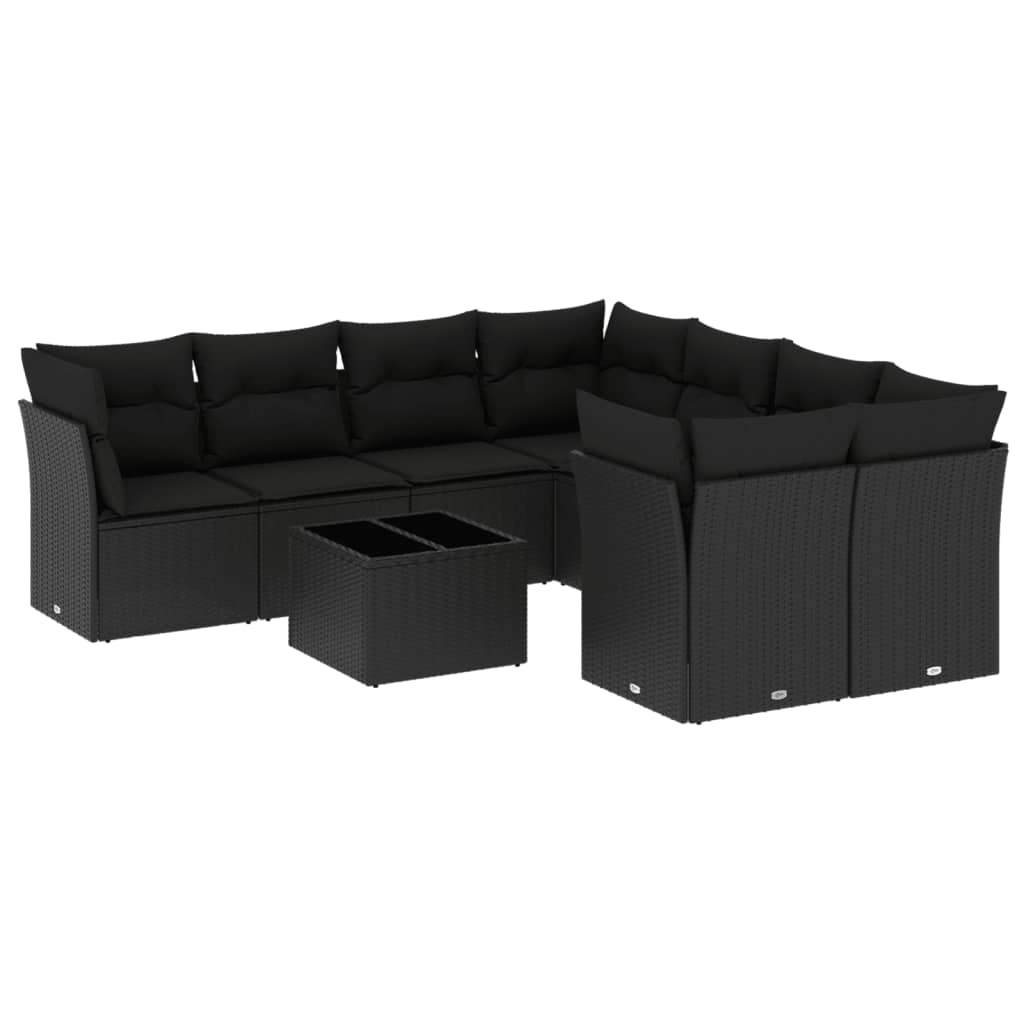 9-dijelni set vrtnih sofa s jastucima crni od poliratana
