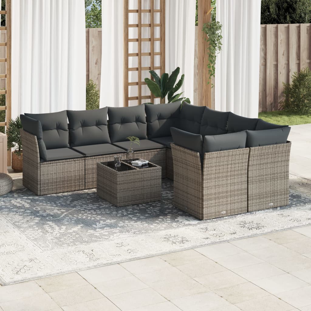 9-dijelni set vrtnih sofa od poliratana s jastucima sivi