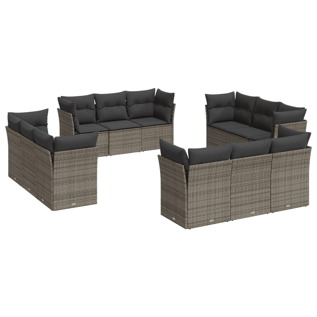 12-dijelni set vrtnih sofa od poliratana s jastucima sivi